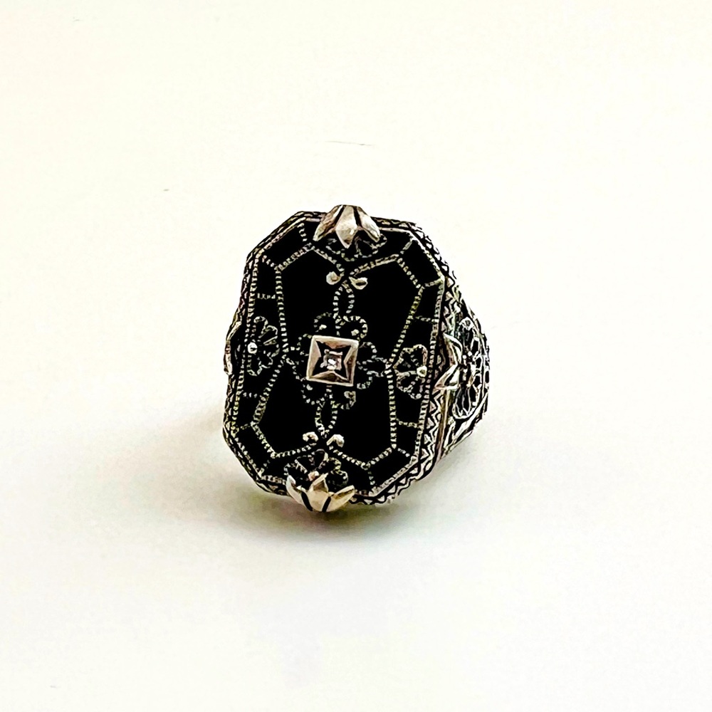 Vintage Style Black and Silver Ring by Lauren Taylor
